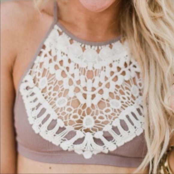 Crochet Lace halter criss cross Bralette - Picture 1 of 8